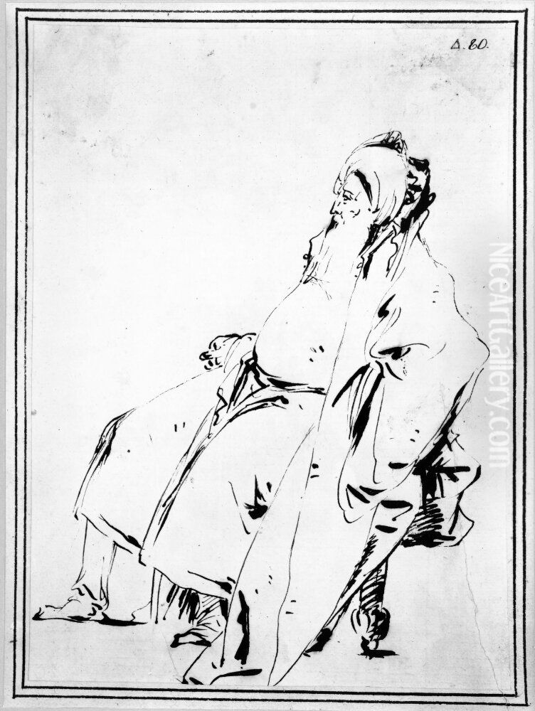 Old Man Seated, Profile Left Oil Painting by Giovanni Domenico Tiepolo