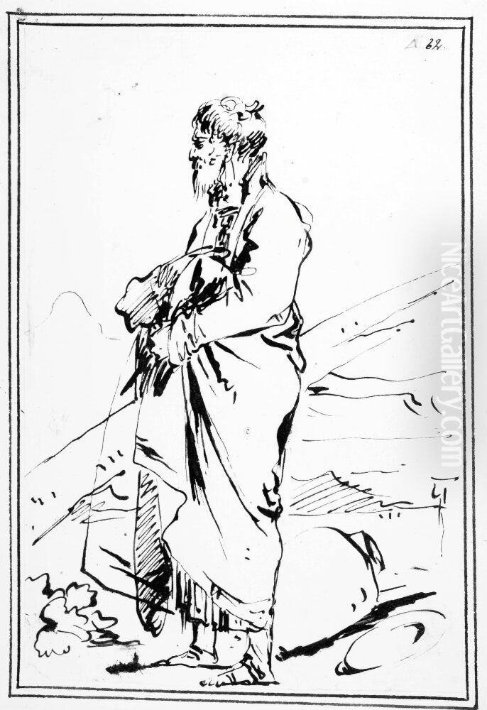 Man Standing, Profile Left Oil Painting by Giovanni Domenico Tiepolo