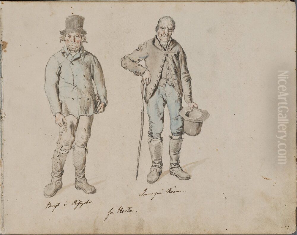 Bengt i Rislycke och Juan pa Ra. Ingar i skissbok Oil Painting by Kilian Christoffer Zoll