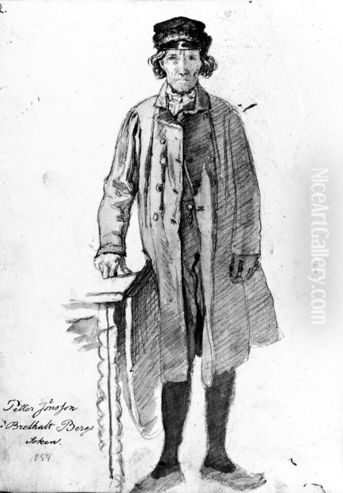 Peter Jonsson, staende vid ett slagbord. Ingar i skissbok Oil Painting by Kilian Christoffer Zoll