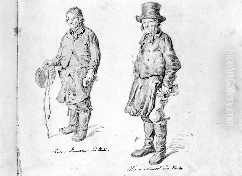 Lars i Jerusalem vid Kosta och Per i Nineved vid Kosta. Ingar i skissbok Oil Painting by Kilian Christoffer Zoll