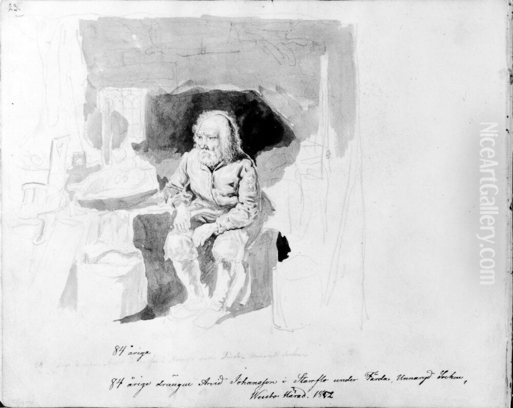 84-arige drangen Arvid Johansson. Ingar i skissbok Oil Painting by Kilian Christoffer Zoll