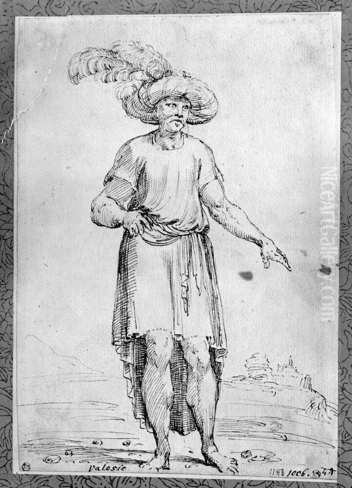 Standing oriental wearing a plumed turban Oil Painting by Francesco Brizio