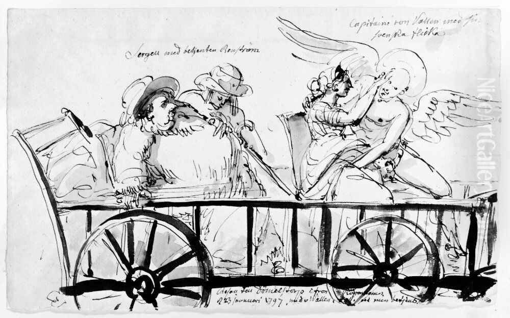 Sergel med betjanten Renstrom och kapten von Vatten med sin svenska flicka Oil Painting by Johan Tobias Sergel