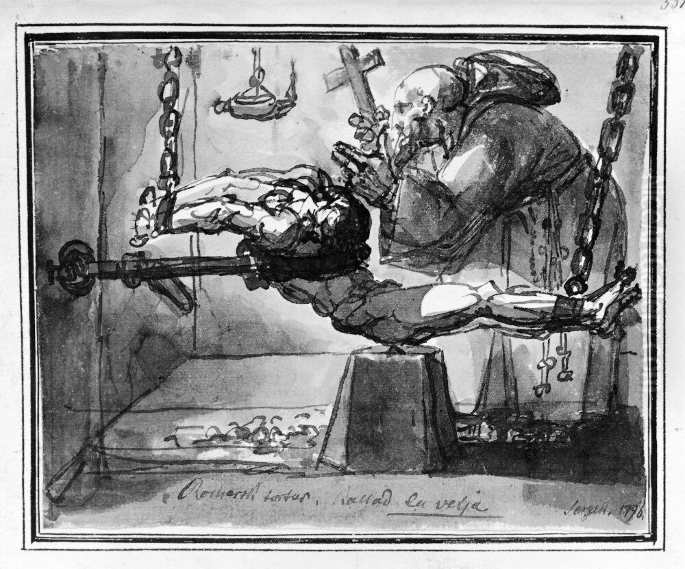 Inkvisitorisk tortyrmetod Oil Painting by Johan Tobias Sergel