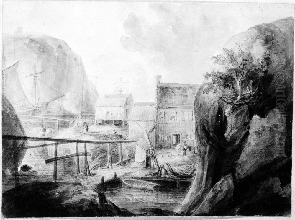 Kustbebyggelse i England Oil Painting by Elias Martin