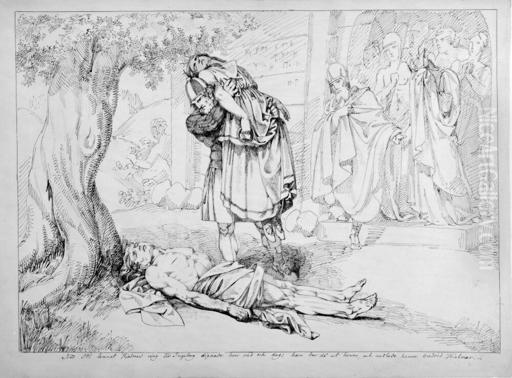 Nar Odd lamnat Hjalmars ring dignade hon ned och dog Oil Painting by Carl Wahlbom