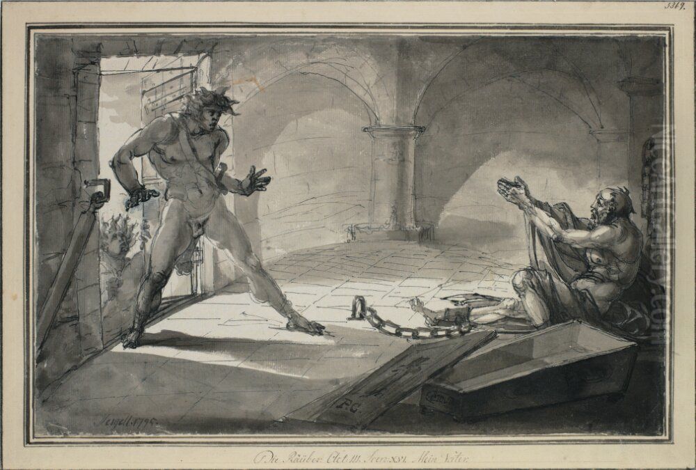 Die Rauber, Act III, scen XVI. Mein Vater Oil Painting by Johan Tobias Sergel