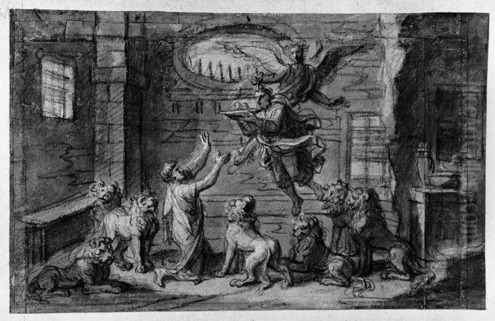 Habackuk kommer med mat till Daniel Oil Painting by Francois-Alexandre Verdier