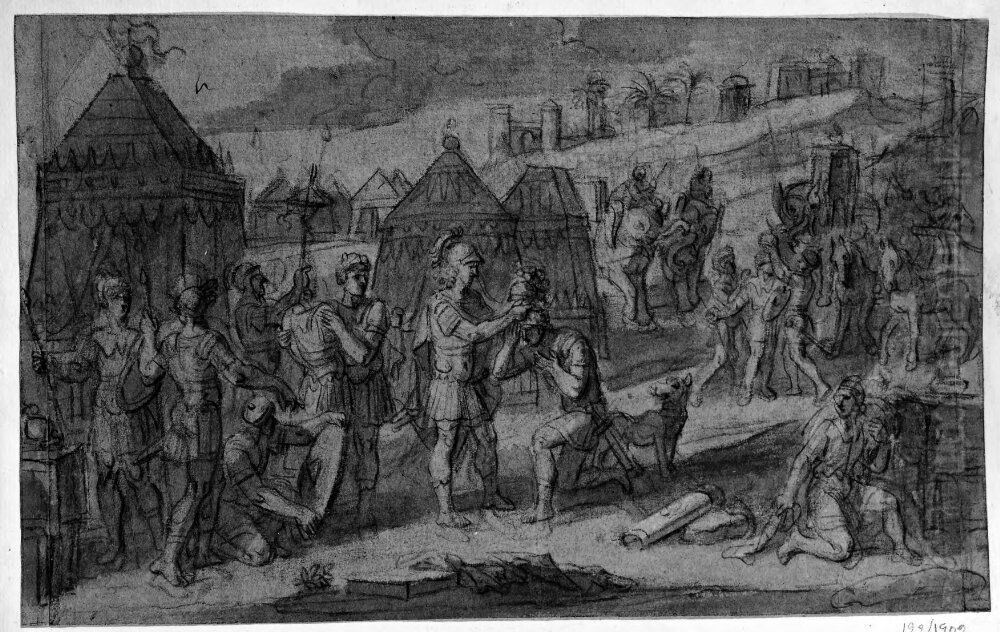 General forser knabojande prins med vapen Oil Painting by Francois-Alexandre Verdier