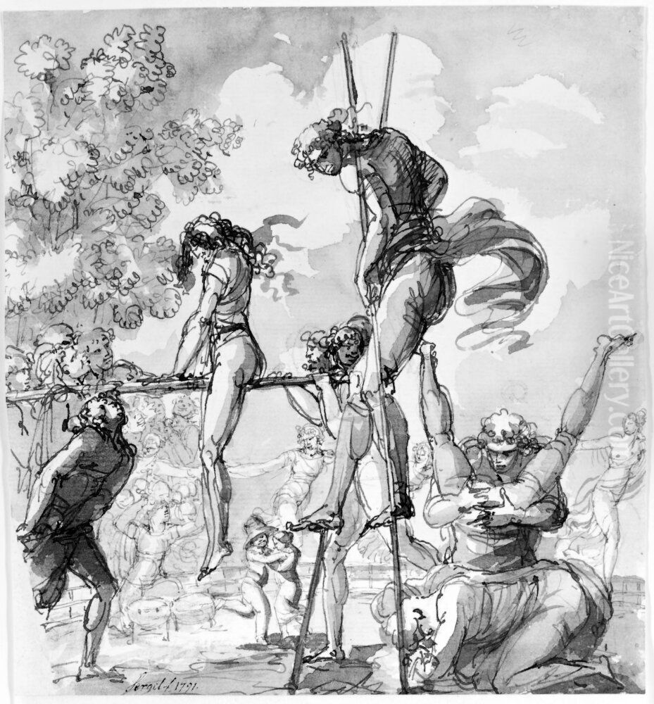 Akrobater Oil Painting by Johan Tobias Sergel