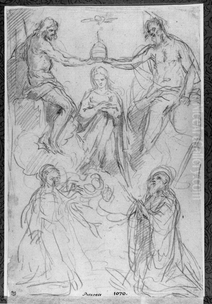 Coronation of the Virgin Oil Painting by Simone Cantarini (Pesarese)