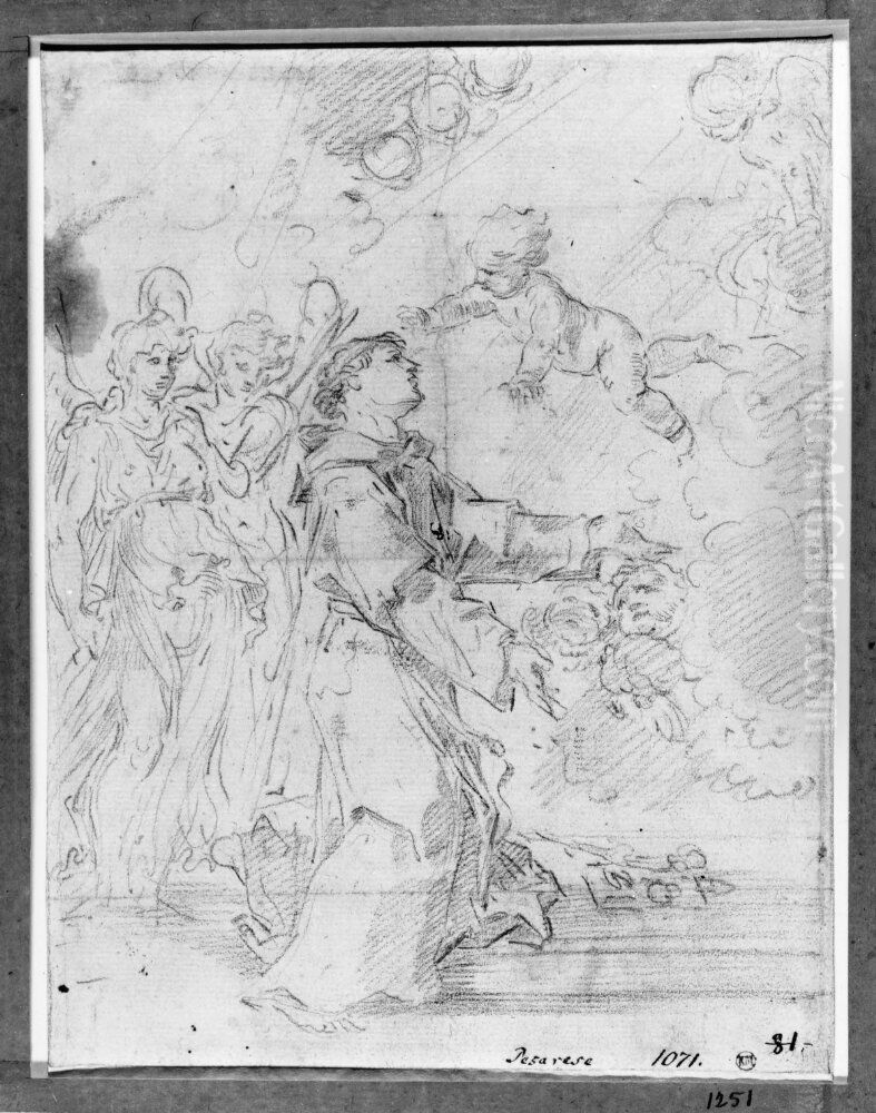 Kneeling St Anthony receiving the Christ Child Oil Painting by Simone Cantarini (Pesarese)