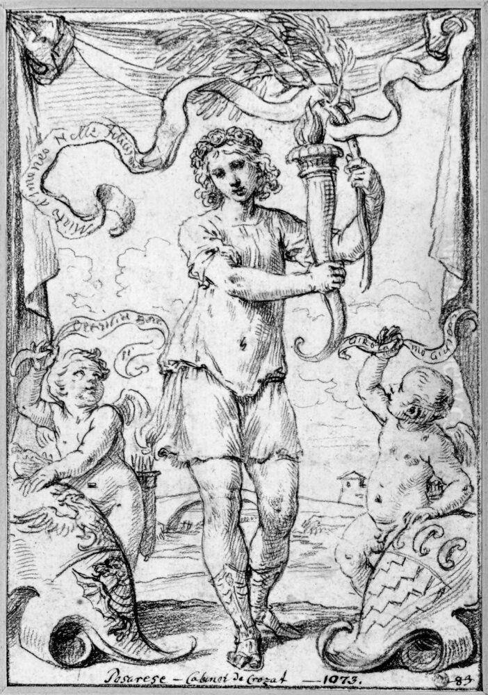 Frontispiece with Hymen Oil Painting by Simone Cantarini (Pesarese)