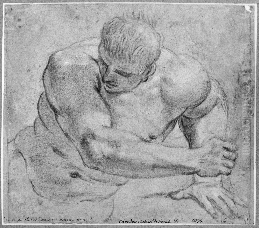 Study of a Nude man's Head and Torso Oil Painting by Giacomo Cavedone