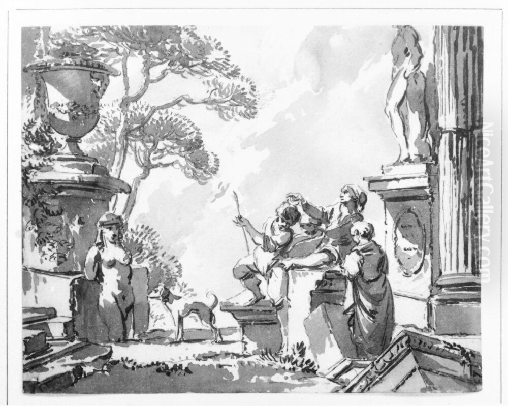 Nagra man och en hund vid romerska antikviteter Oil Painting by Jean Eric Rehn