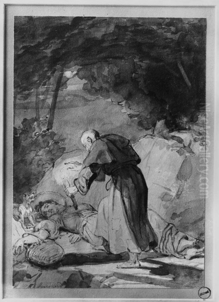 En munk finner medvetslos kvinna Oil Painting by Alexandre-Evariste Fragonard