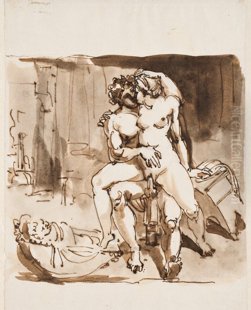 Karlek och barnpassning Oil Painting by Johan Tobias Sergel