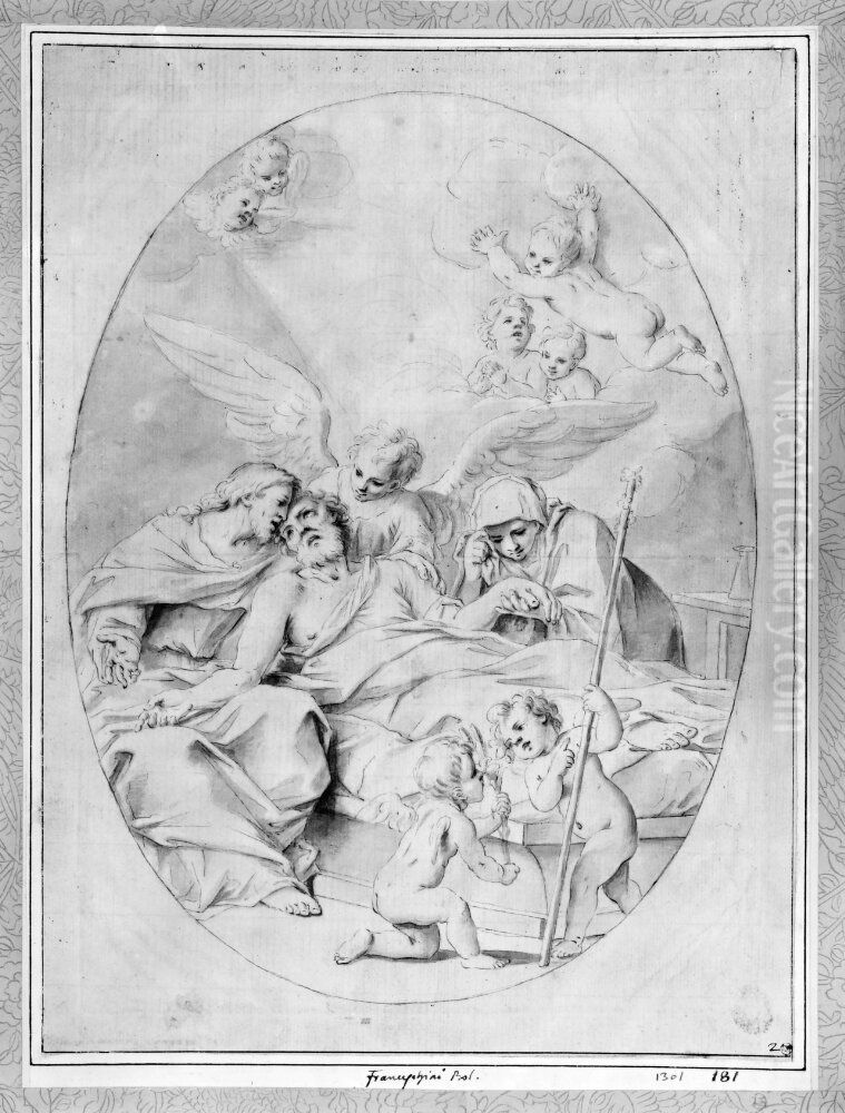 St. Joseph dying. Oval composition Oil Painting by Marcantonio Franceschini)