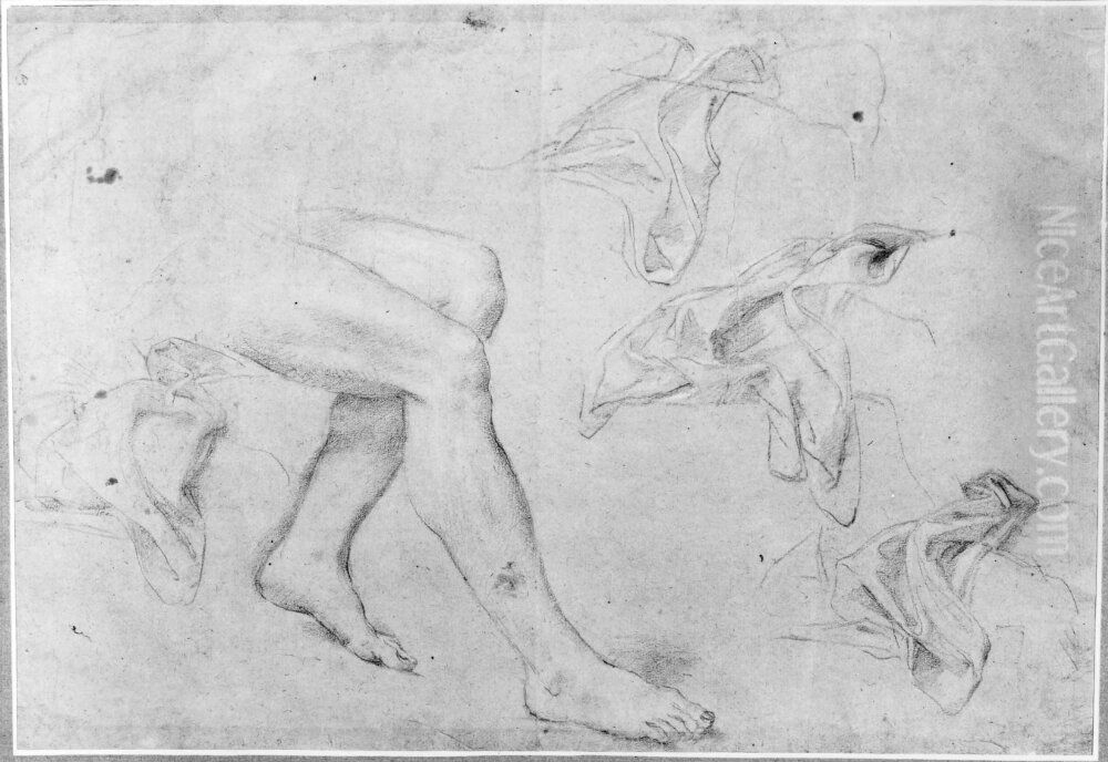 Study of a leg and drapery Oil Painting by Carlo Maratta or Maratti