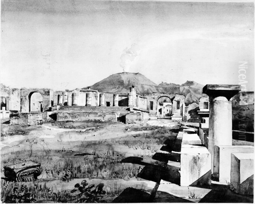 Forum med Jupiters tempel och Tiberiusbagen, Pompeji Oil Painting by Fredrik Wilhelm Scholander