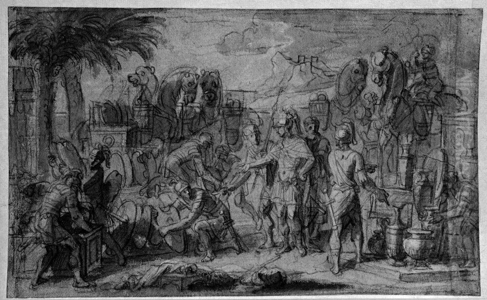 General raknar krigsbytet? Oil Painting by Francois-Alexandre Verdier