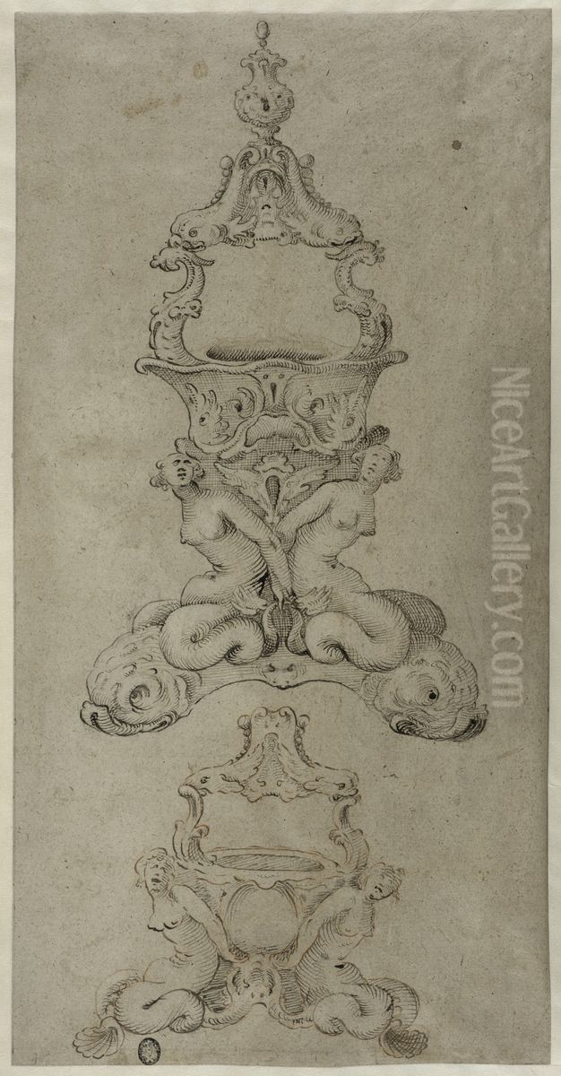 Skiss till arbete i adel metall: Saltkar Oil Painting by Adam van Vianen