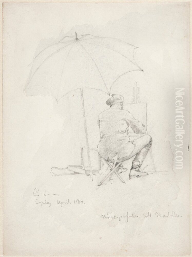 C.W. Jaensson vid staffliet Oil Painting by Carl Larsson