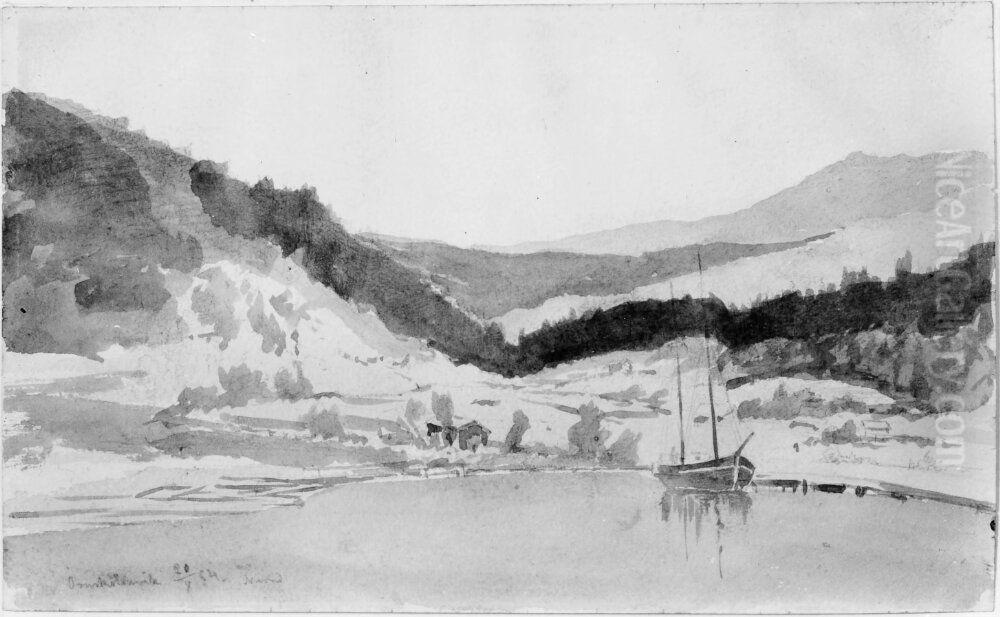 Norrlandskt landskap med skuta i en vik Oil Painting by Alfred Wahlberg