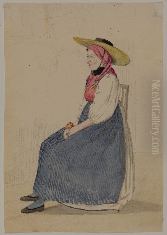 Sittande kvinna i folkdrakt Oil Painting by Jorgen Roed