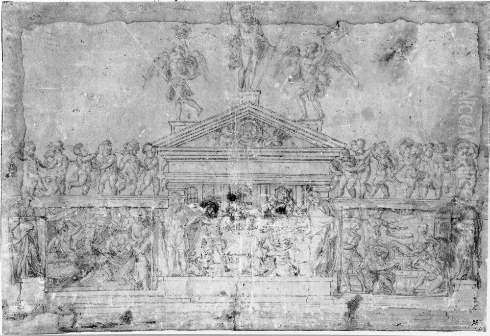 Study for the facade of San Lorenzo, or study for the upper section of the tomb of Clement VII Oil Painting by Baccio Bandinelli