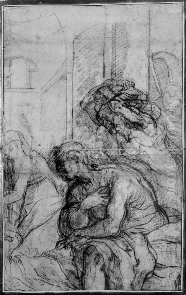 The Virgin and St. Joseph and other figures to the right of an Adoration of the Magi Oil Painting by Taddeo Zuccari