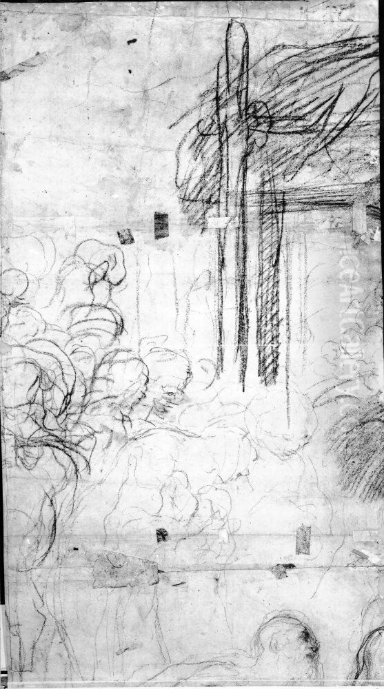 Figures and part of the stable to the left of an Adoration of the Magi Oil Painting by Taddeo Zuccari