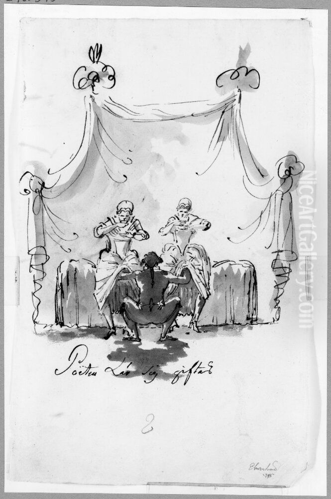 Poeten lar sig giftas Oil Painting by Carl August Ehrensvard