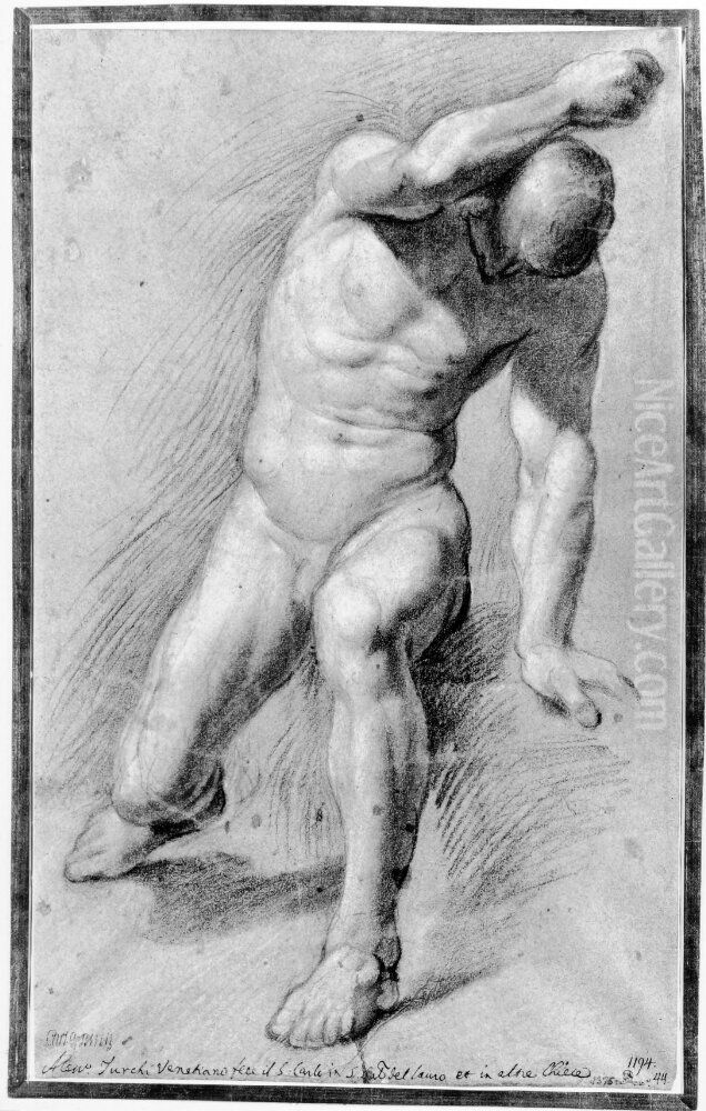 Study of a Naked Man with the Right Arm Raised Oil Painting by Alessandro Turchi
