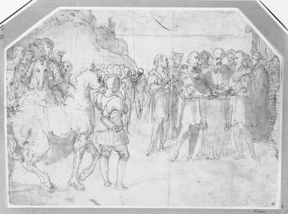 The armistice between Charles V and Francis I at Nice Oil Painting by Taddeo Zuccari