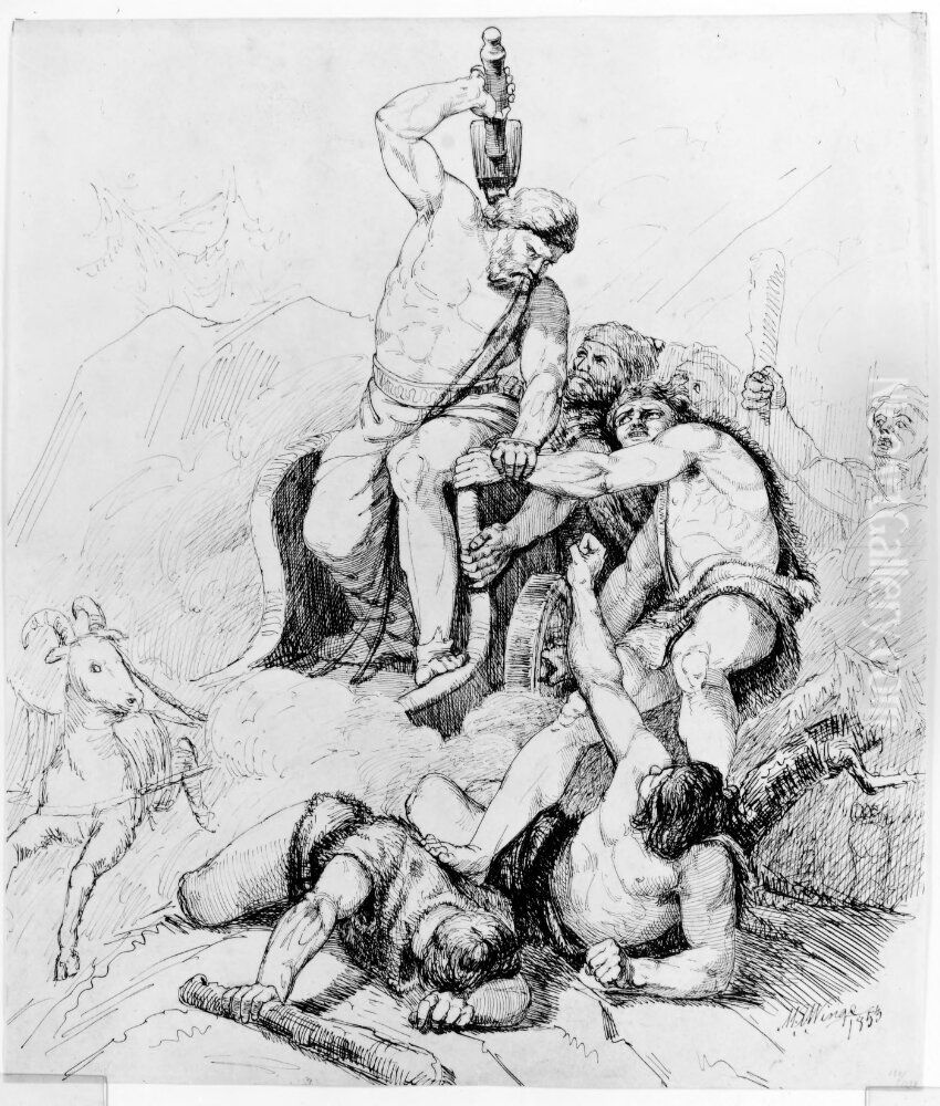 Tors strid med jattarna Oil Painting by Marten Eskil Winge