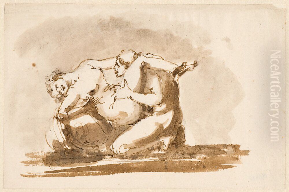 Karleksscen Oil Painting by Johan Tobias Sergel