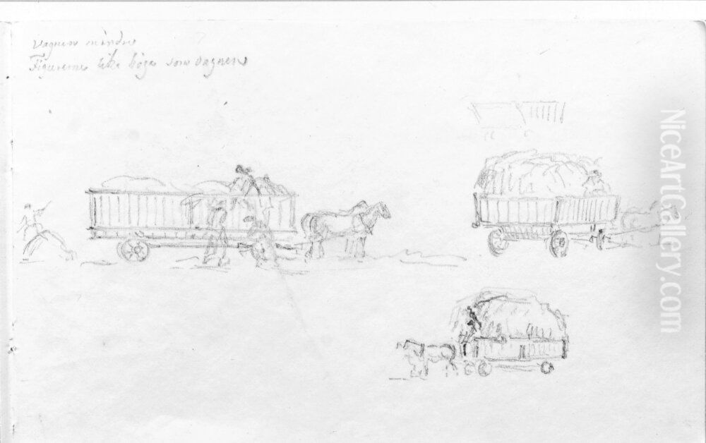 Skissbok. Trad, landskap. 1 blad kostudier Oil Painting by Carl Johan Fahlcrantz