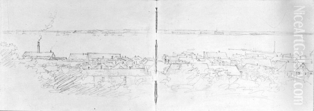 Skissbok. Tradstudier och stadsbilder, bl. a. Helsingborg Oil Painting by Carl Johan Fahlcrantz