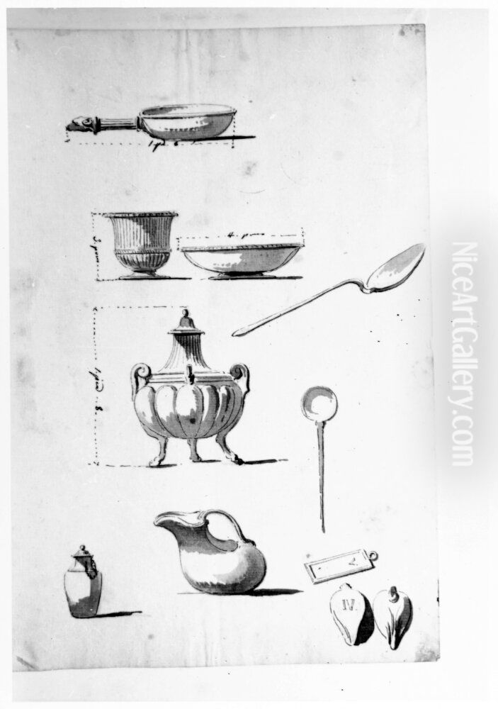 Antika skedar, skalar lampor mm Oil Painting by Jean Eric Rehn