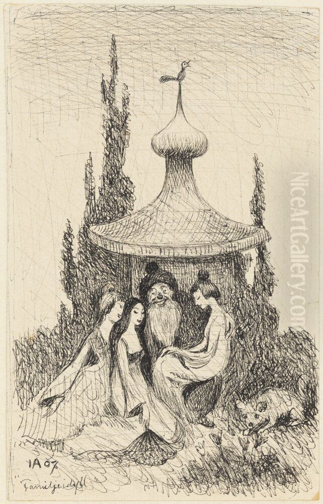 Familjeidyll Oil Painting by Ivar Arosenius