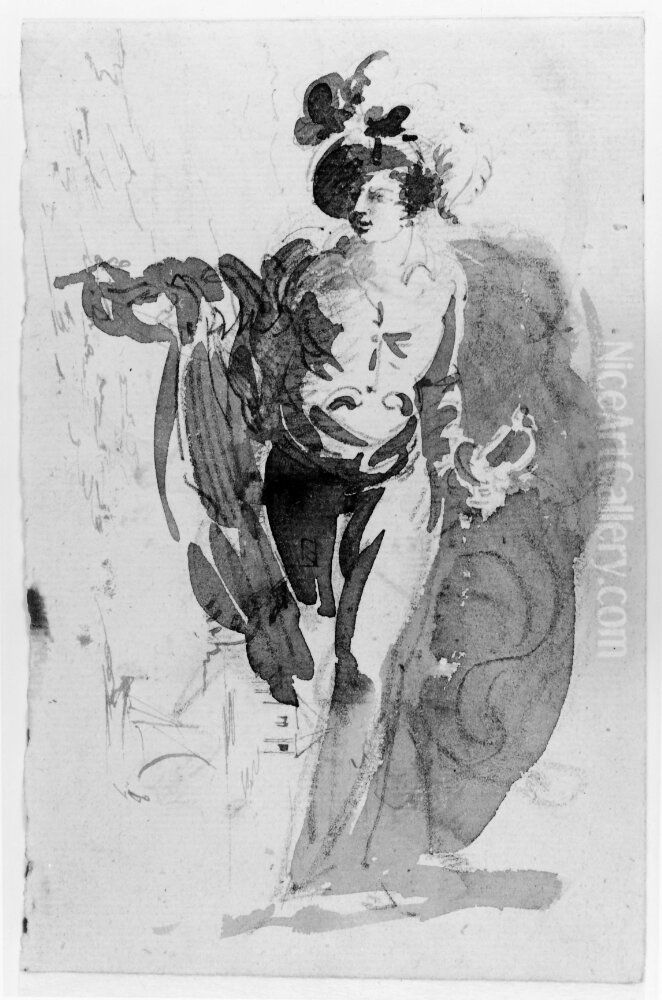 Riddare i fjaderprydd hatt Oil Painting by Johan Tornstrom