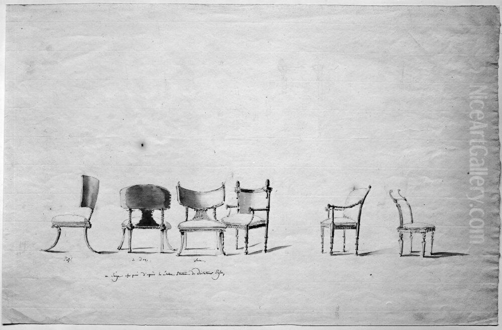 Sex stolar i neoantik stil Oil Painting by Louis Masreliez