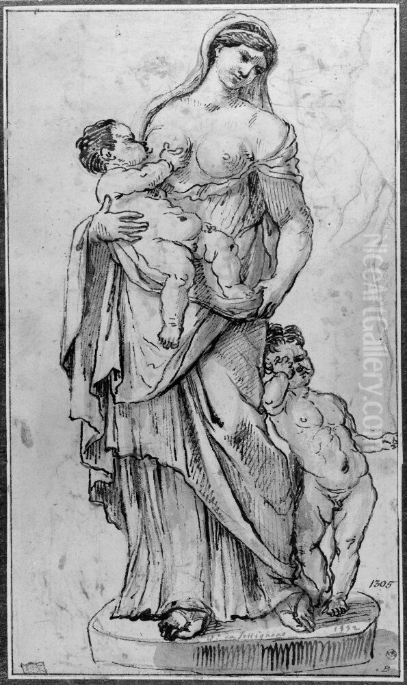 Sculpture representing Charity Oil Painting by Giovanni Francesco Grimaldi