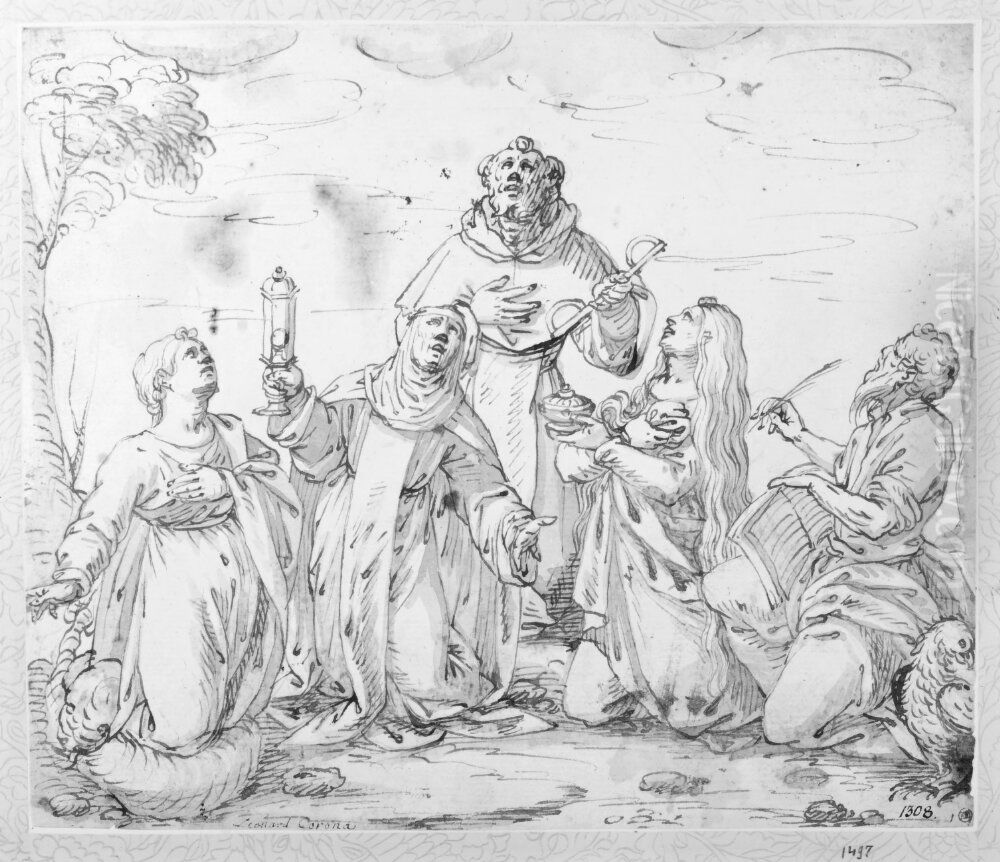 Study for Devotional Picture with Five Saints Oil Painting by Leonardo Corona