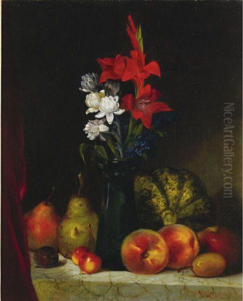 Still Life With Flowers And Fruit Oil Painting by James Harvey Cafferty
