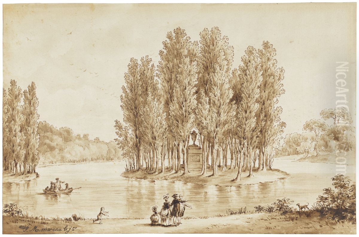 Jean Jacques Rousseaus grav, parken i Ermenonville Oil Painting by Jean-Michel Moreau