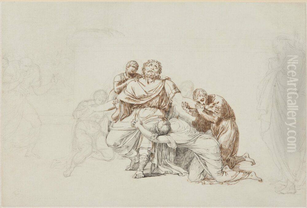 Den blinde Oidipus anbefaller sin familj at gudarna Oil Painting by Benigne Gagneraux