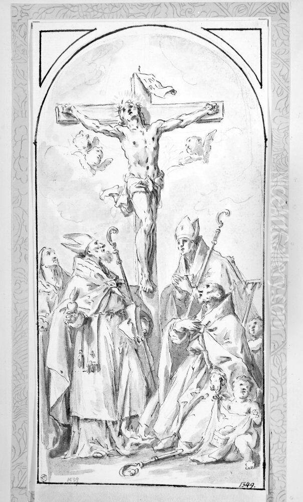 Christ Crucified with Four Saints Oil Painting by Gaspare Diziani